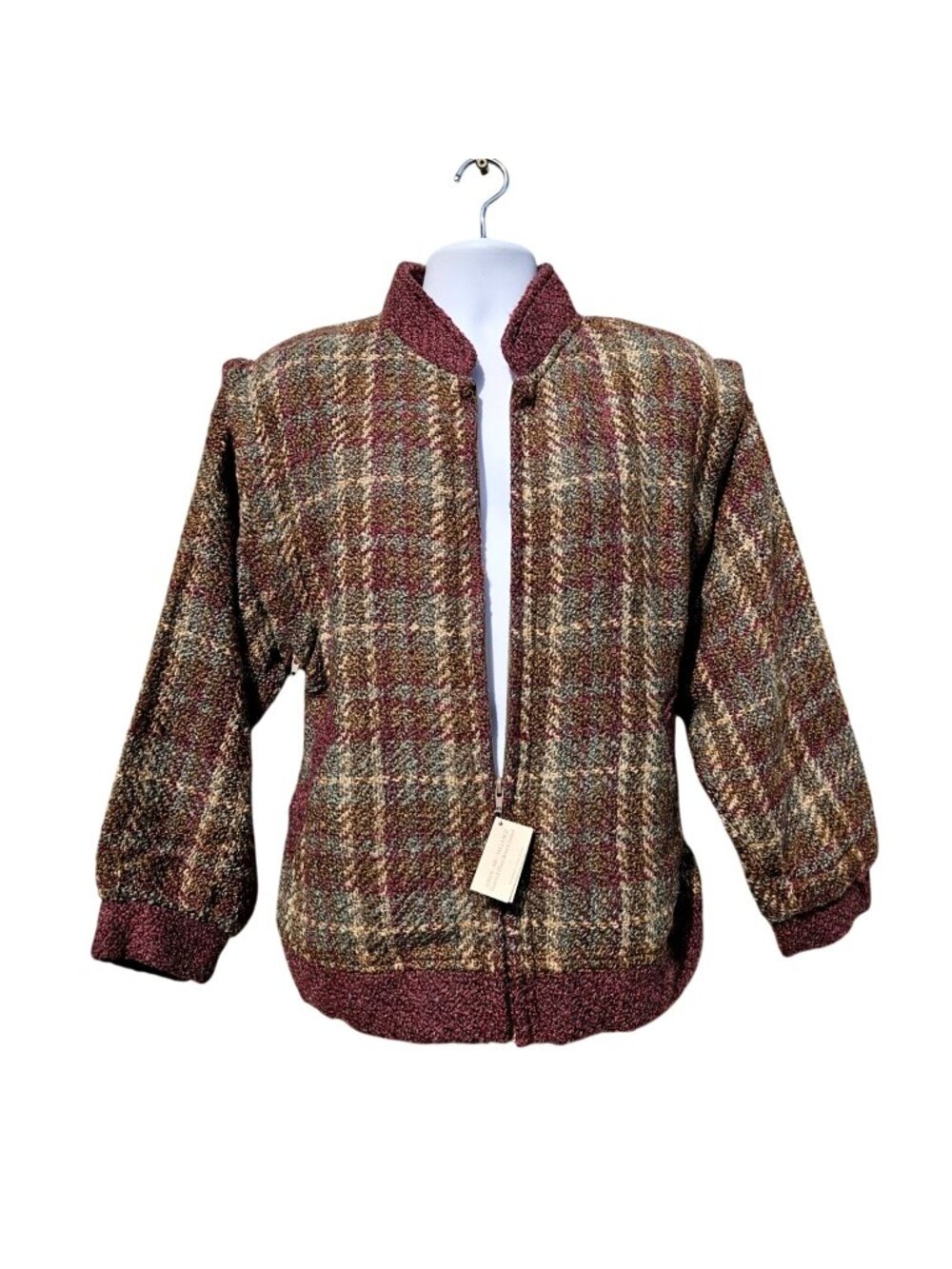 Vintage Boyne Valley Weavers Irish Wool Boucle Plaid Zip Jacket Vest NWT 90s L